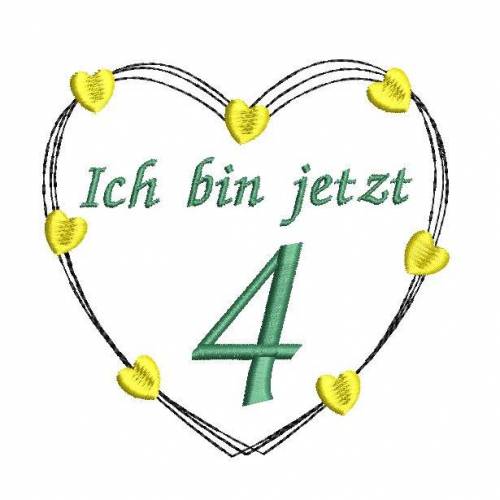 Stickdatei Herz 4. Geburtstag 10x10cm und 13x13cm