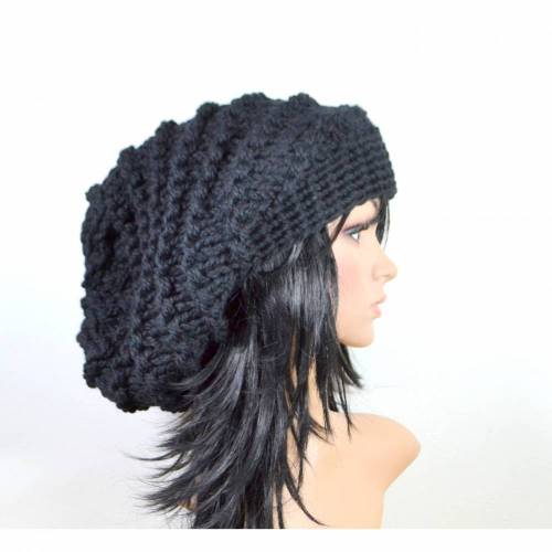 Chunky Hat,Long Beanie,Black,For Women,For Men,Slouchy,Strickmütze!