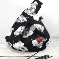 Japanische Knotentasche "strickende Schafe", Projekttasche Bild 5