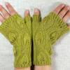 Gestrickte Handschuhe fingerlos "Blätter", Armwärmer aus Bio Wolle handgestrickt Bild 5