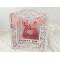 Babykarte Mädchen Dioramakarte Super 3D Grußkarte Geburt Mädchen weiß rosa feine Handarbeit Bild 1