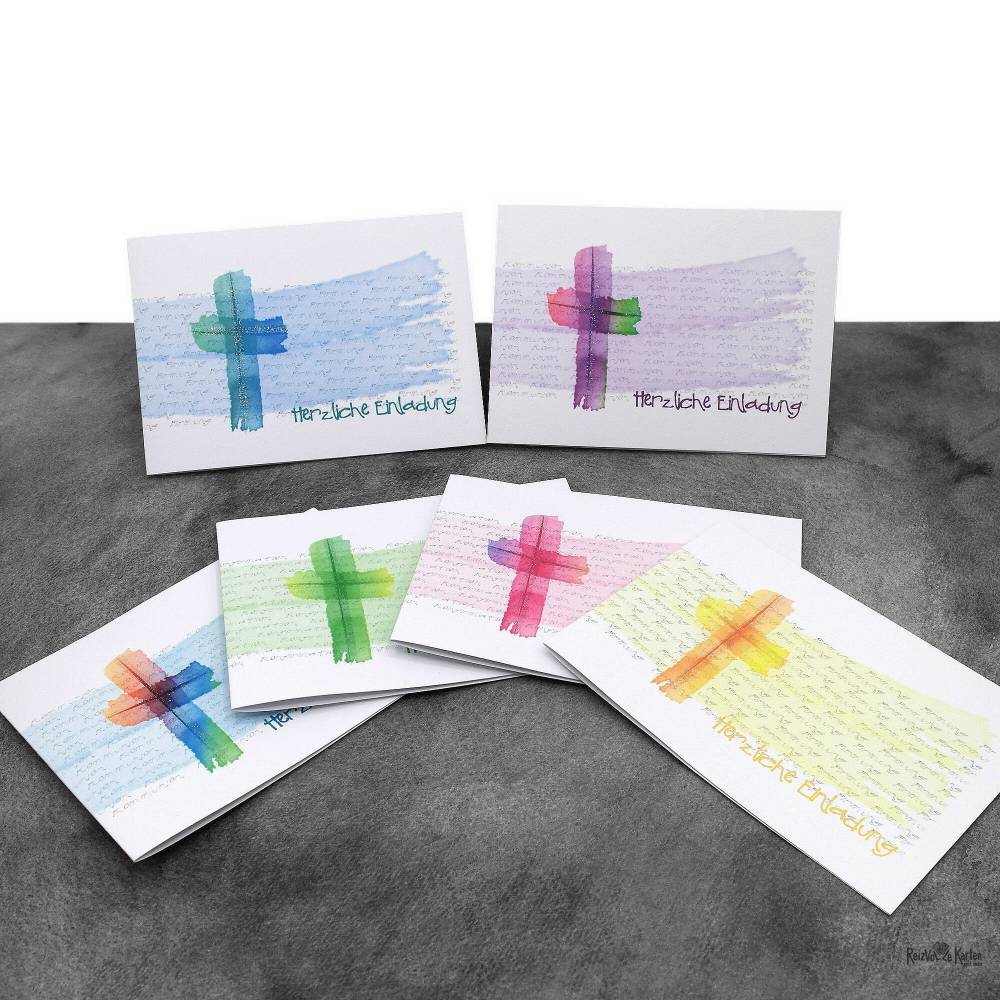 Umschlag Konfirmation Kreuz und Steine Konfirmationsfeier 5x Einladungskarten 