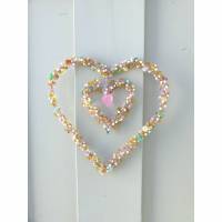 Perlen-Draht-Herz, Fensterdeko, "Türkranz", Geschenk Muttertag
