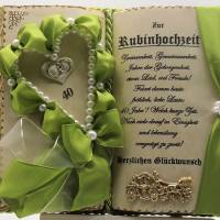 Rubinhochzeit - 40-jähriges Ehejubiläum - Dekobuch (mit Holz-Buchständer), Schmuckbücher für alle Anlässe Bild 1