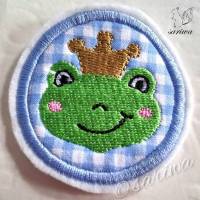 Mini - Button Frosch-König -- Aufnäher ca 5 cm x 5 cm -- Bügelbild Bild 1
