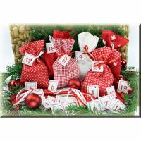 Adventskalender Stoff Säckchen mit gestickten Zahlen für Kinder und Erwachsene, Weihnachten, Advent, verschiedene Farben Bild 1