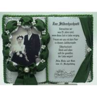 Silberhochzeit - 25-jähriges Ehejubilläum - Dekobuch (tannengrün) für Foto mit Holz-Buchständer Schmuckbücher für alle Anlässe Bild 1