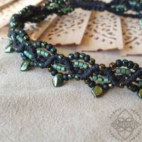 Fussband mit grün, schwarz, glänzenden Glas-Perlen - "Waldliebe" - größenverstellbar - Makramee Bild 1