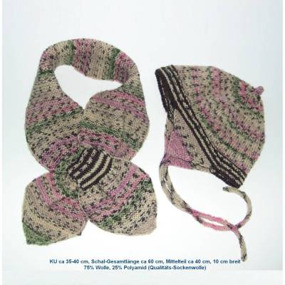 Set Fliegermütze mit Steckschal, Babymütze mit Schal **Unikat**handgestrickte Babymütze, Ohrenklappen, Kopfumfang bis 40