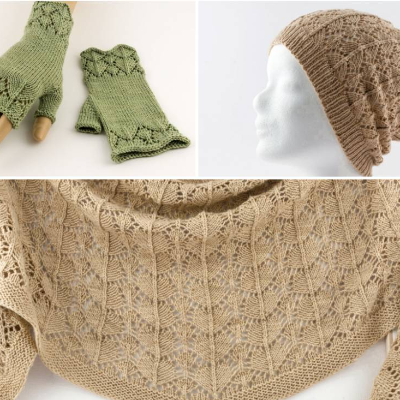 Strickanleitung Leah Set (Mütze, Tuch, Stulpen) mit schönem Lochmuster - Sparset