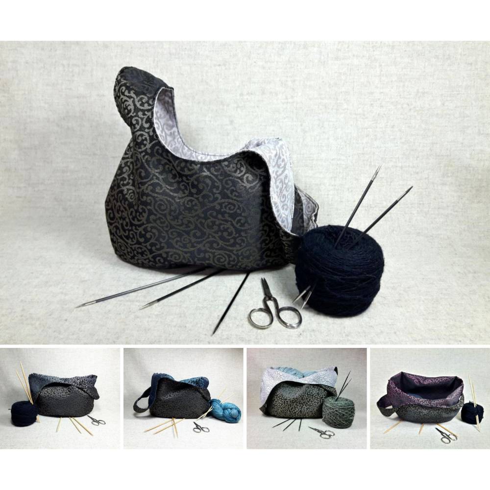 Knotentasche japanisch schwarz bronze, Projekttasche für Strickzeug Bild 1