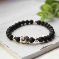 Buddha • Lavaperlen | Armband silber | Geschenke für Frauen | Freundin | Schwester | Männer | Unisex Bild 1