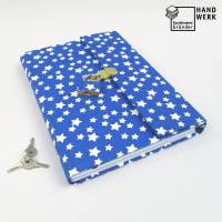 Tagebuch mit Schloss, blau weiße Sterne, 150 Blatt, DIN A5, handgefertigt Bild 1