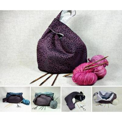 Projektbeutel stilvoll, Projekttasche schwarz pink, Knotentasche,