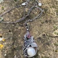 Süßwasser Perle, pink Turmalin Sterling Silber Anhänger + 925 Sterling Silber Halskette Bild 4