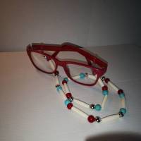 Brillenband / Brillenkette, Brillenhalter, im indianischem Stil (BRI 001 Koralle/Howlith) Bild 1