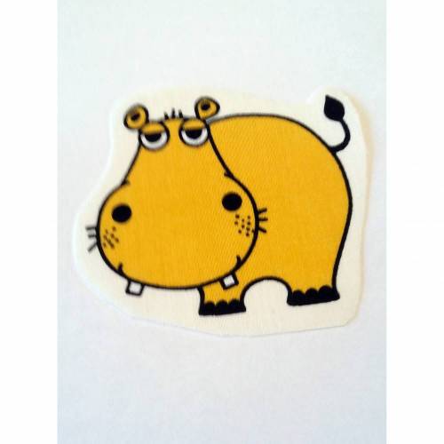 Bügelbild Aufnäher Nilpferd gelb 9 x 9 cm