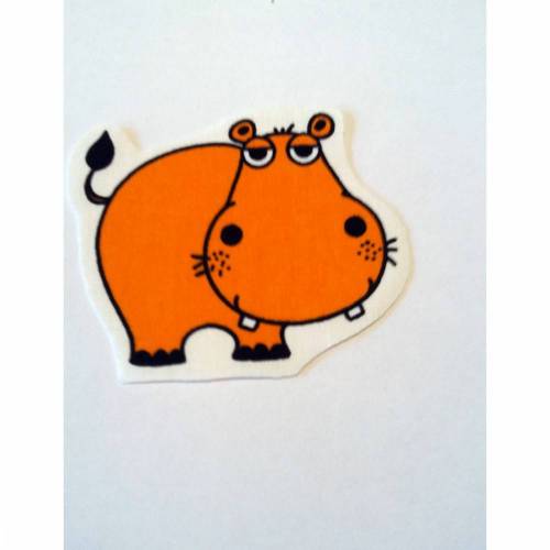 Bügelbild Aufnäher Nilpferd orange 9 x 9 cm