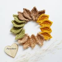 4 gehäkelte Blätter - Herbstlaune - Herbstdeko,Tischdeko,Häkelapplikationen,Aufnäher,braun,olive,gold Bild 1