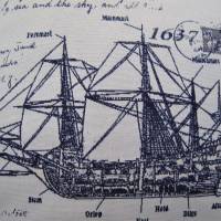 Kissenhülle maritim mit alten Segelschiffen  - Windjammer - beige mit blau - Größe 40 x 40 cm - Unikat Bild 7