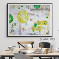 Acrylbild in Gelb und Grün mit geometrischen Formen, ungerahmt, Wandbild, Wanddekoration, Kunst, Moderne Malerei Bild 1