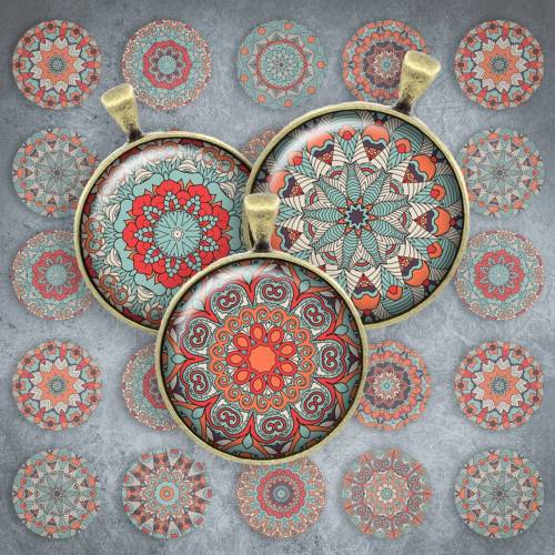 251 - Cabochon Vorlagen, 25mm 18mm 14mm 12mm, rund, Cabochon Motive, Bottle Cap images Mandala Mosaik Kaleidoskop