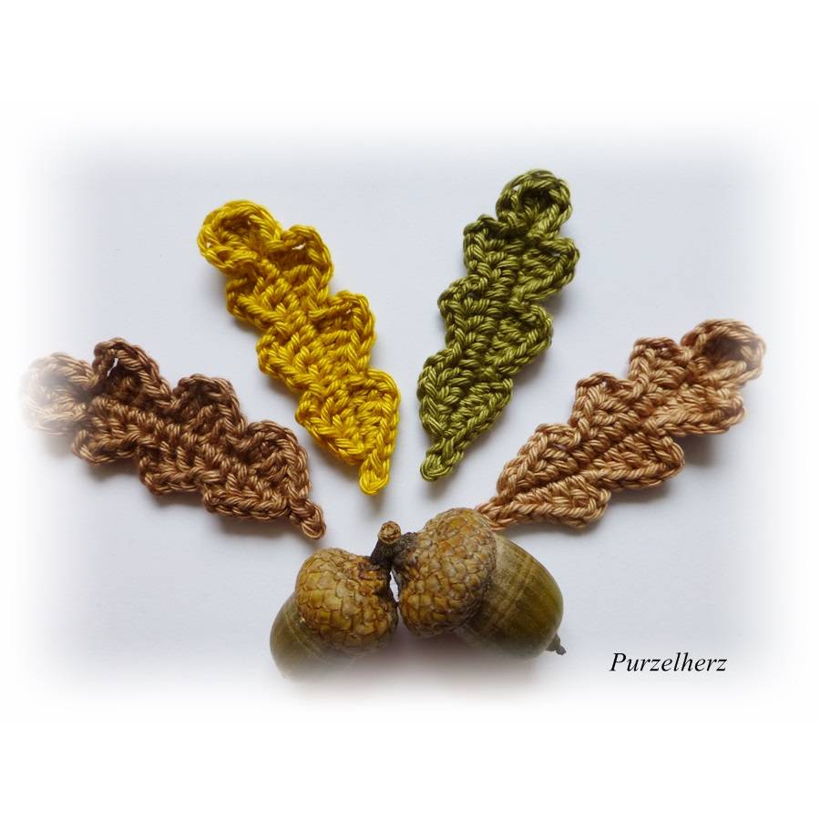 4 gehäkelte Eichenblätter - Herbstlaune - Häkelapplikationen braun Bild 1