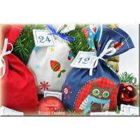 Adventskalender EULE, Stoff Säckchen mit gestickten Zahlen für Kinder und Erwachsene, Weihnachten, Advent, verschiedene Farben Bild 1