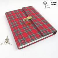 Tagebuch mit Vorhängeschloss, abschließbar, rot Schottenkaro, 150 Blatt, DIN A5, handgefertigt Bild 1