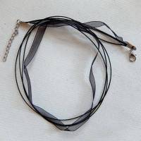1 Organzakette, Halskette, schwarz, 42 cm mit Verlängerungskette Bild 1