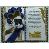 Perlenhochzeit, 30-jähriges Ehejubiläum - Dekobuch (dunkelblau/gold) mit Holzbuchständer, Schmuckbücher für alle Anlässe Bild 1