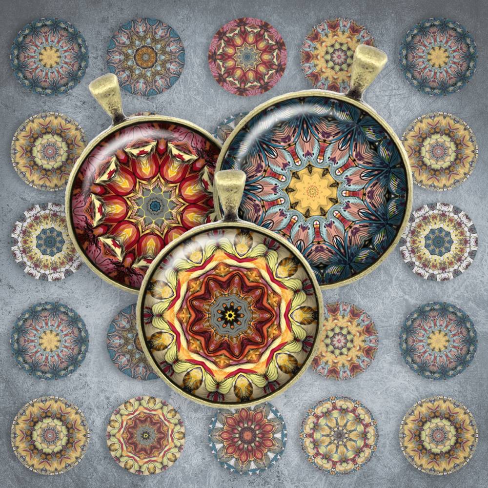 254 - Cabochon Vorlagen, 25mm 18mm 14mm 12mm, rund, Cabochon Motive, Bottle Cap images Mandala Mosaik Kaleidoskop Bild 1