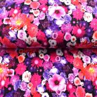 Softshell-Stoff Druck Flowers Blumen weiß rosa rot lila auf scharzem Grund mit schwarzer Innenseite  Limited Edition Bild 1