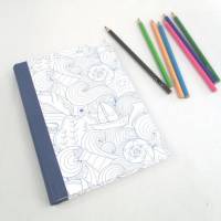 Notizbuch, dunkel-blau, maritim, DIN A5, 150 Blatt, zum Ausmalen Bild 1
