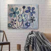 Original Happy Flowers auf Keilrahmen in verschiedenen Blautönen, verspielte Wandkunst , abstrakte Blumen, Wanddekoratio Bild 1