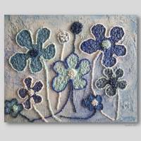 Original Happy Flowers auf Keilrahmen in verschiedenen Blautönen, verspielte Wandkunst , abstrakte Blumen, Wanddekoratio Bild 2