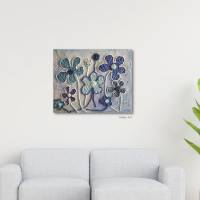 Original Happy Flowers auf Keilrahmen in verschiedenen Blautönen, verspielte Wandkunst , abstrakte Blumen, Wanddekoratio Bild 4