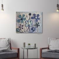 Original Happy Flowers auf Keilrahmen in verschiedenen Blautönen, verspielte Wandkunst , abstrakte Blumen, Wanddekoratio Bild 5