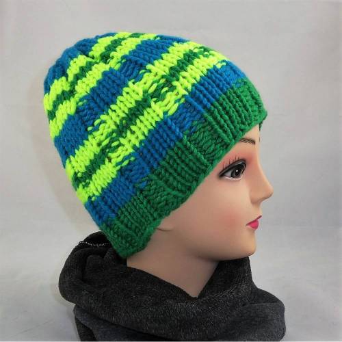Mütze, grün, türkis, neongelb