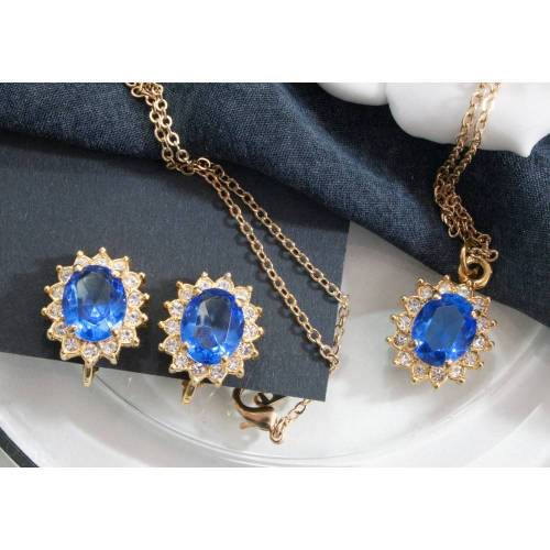 Vintage Schmuckset blau, Halskette, Ohrclips, 60er, 70er Jahre, Trödel Dings da