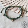 Fussband mit Glöckchen und grünen Glas-Perlen - größenverstellbar - Makramee Bild 3
