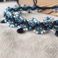 Fussband mit blau, weiß schimmernden Glas-Perlen - extra lang/groß - größenverstellbar - Makramee Bild 1