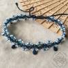 Fussband mit blau, weiß schimmernden Glas-Perlen - extra lang/groß - größenverstellbar - Makramee Bild 2