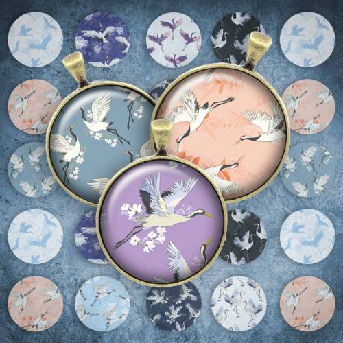 261 - Cabochon Vorlagen, 25mm 18mm 14mm 12mm, rund, Cabochon Motive, Bottle Cap images Japan Kranich Muster Vogel