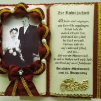 Rubinhochzeit -40-jähriges Ehejubiläum- Dekobuch rot/gold für Foto (mit Holz-Buchständer) Bild 1