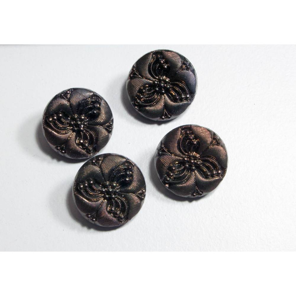 4 Alte Glasknopfe 18mm Kupferfarben Braun Knopfe