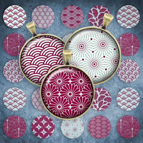 262 - Cabochon Vorlagen, 25mm 18mm 14mm 12mm, rund, Cabochon Motive, Bottle Cap images Japan Muster Wellen rot bordeaux