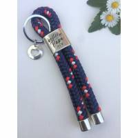 Schlüsselanhänger  aus Segelseil, Zwischenstück "bester Papa der Welt", dunkelblau/rot/weiß Bild 1