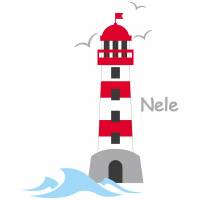 Wandtattoo: Leuchtturm mit Möwen rot - mit Name personalisierbar Bild 1