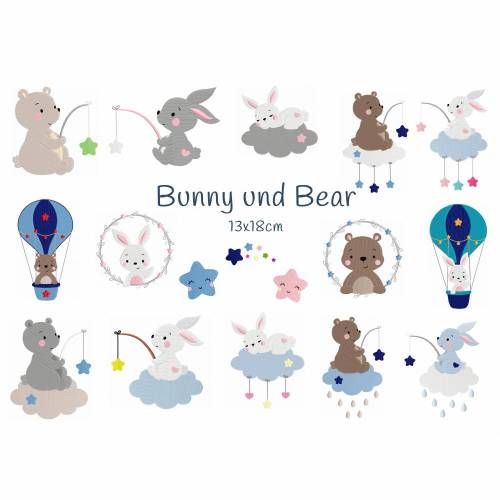 digitale Datei,Stickmuster Stickdatei Bunny und Bear Serie 13x18cm